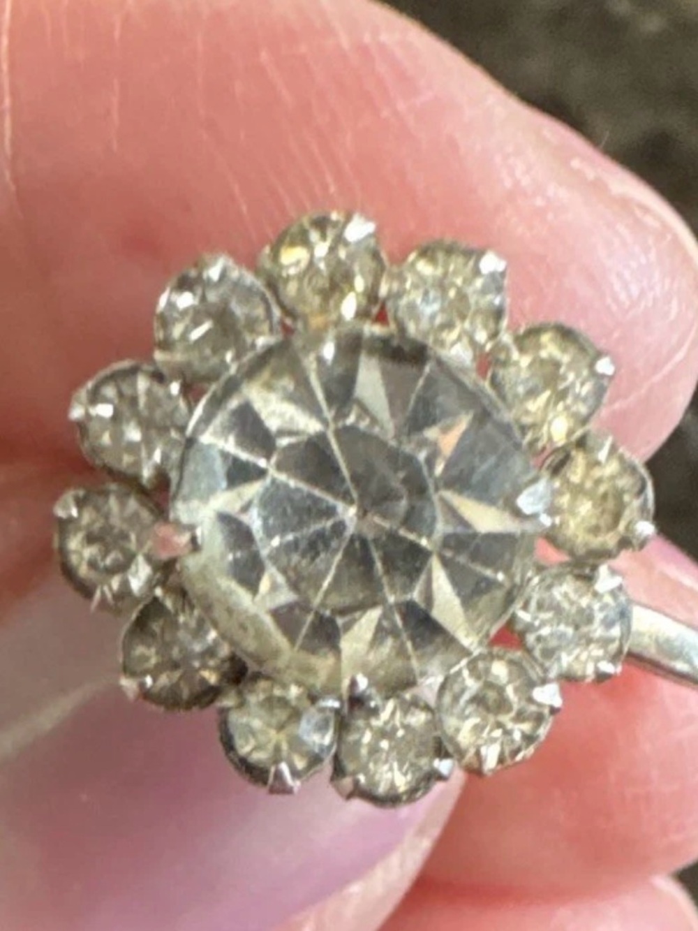 Vintage Co-Star Clear Rhinestone Flower Screw Back Earrings 1940s 1950s Signed